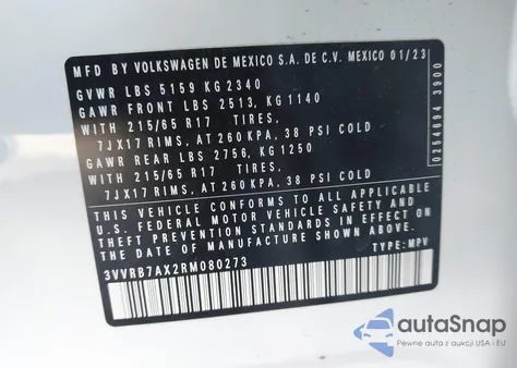 2024 Volkswagen Tiguan 2.0T S z USA, uszkodzony, nr VIN 3VVRB7AX2RM080273